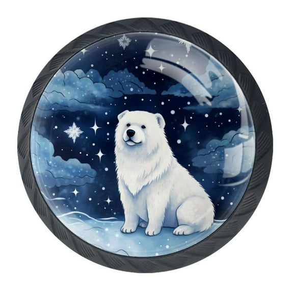 4 Pcs Galaxy Polar Bear Knobs for Kitchen Cabinet Cupboard Dresser Bookcase Drawer Pulls Handles Round Home Decor