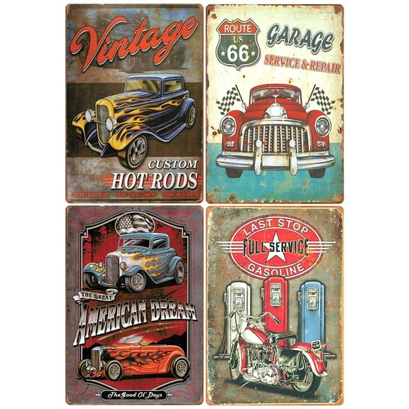 4 Pcs Garage Vintage Full Service Rustic Home Decor Signs Vintage Metal Tin Signs
