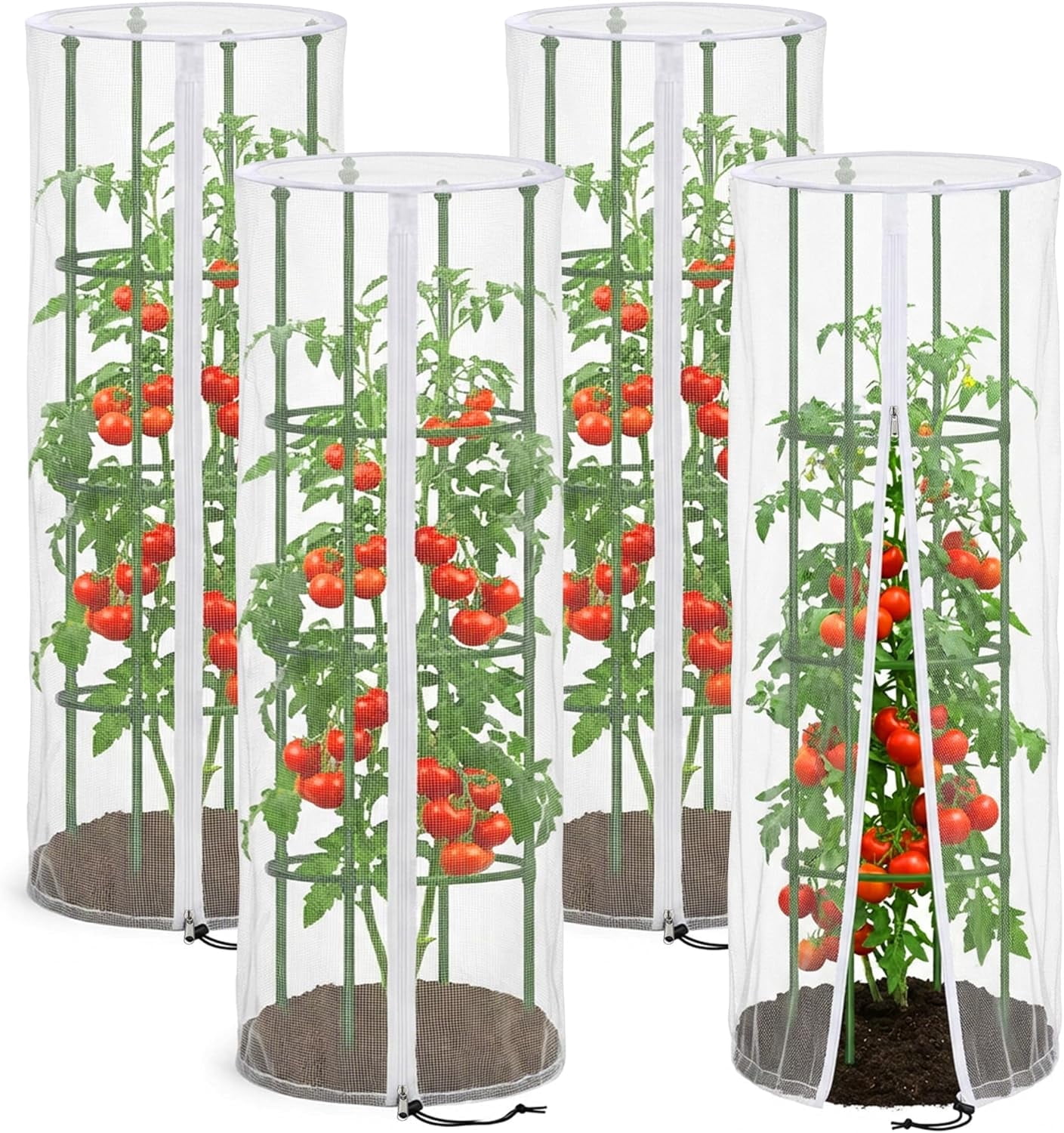 4 Pcs Garden Bird Netting, 59"x18" Tomato Cage Cover with Zipper for Climbing Plants