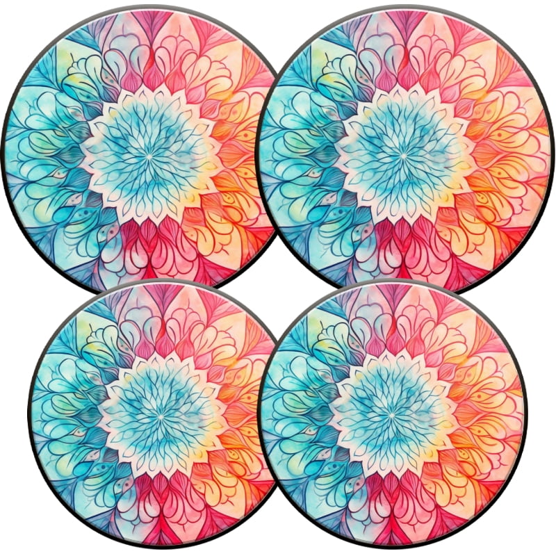 4 Pcs Gas Stove Burner Cap Set, Blue and Red Watercolor Mandala Durable Round Gas Stove Burner Covers Set of 4 for Kitchen Decor, 8 Inches and 10 Inches