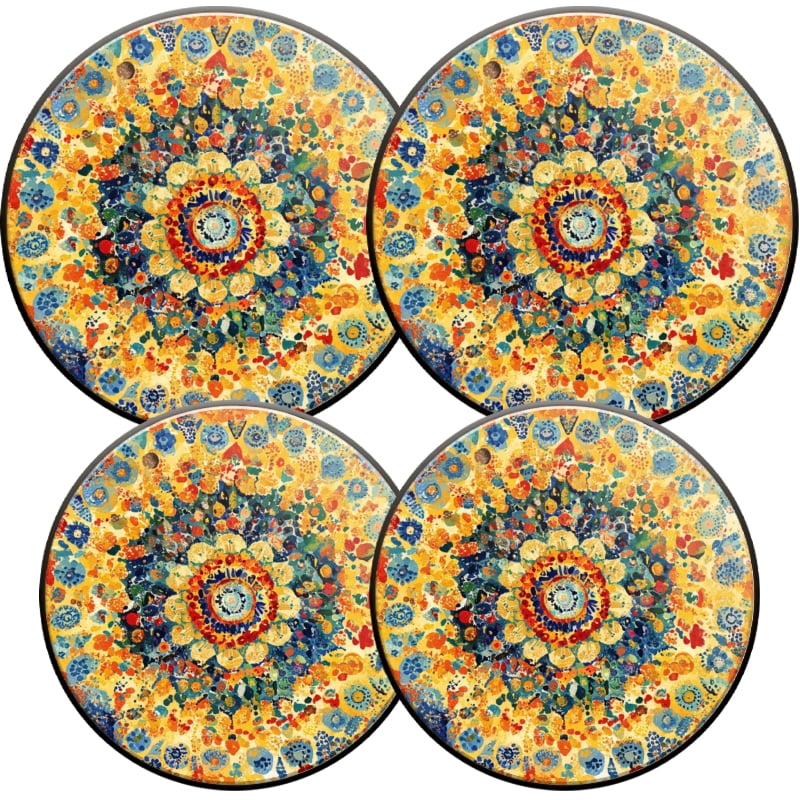 4 Pcs Gas Stove Burner Cap Set, Vintage Mandala Bohemia Folk-Custom Pattern Durable Round Gas Stove Burner Covers Set of 4 for Kitchen Decor, 8 Inches and 10 Inches
