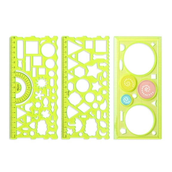 4 Pcs Geometric Drawing Stencils Set for Students and Artists Multi-Functional Spirograph Template Ruler with Variety of Flower Patterns Yellow Art Craft Painting Tools for School Projects