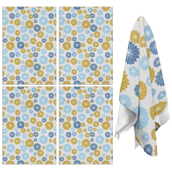 4 Pcs Geometric Flower and Dahlia Gray Funny Kitchen Towels, Microfiber Dish Towels, Kitchen Tea Towels Set 18" X 26"