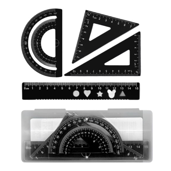 4 Pcs Geometry Math Set Metal Ruler Protractor Drawing Set Triangle Ruler for Classroom Learning