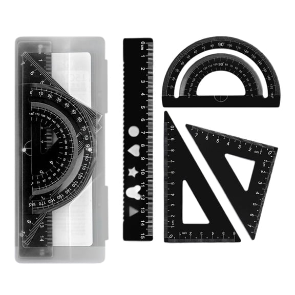 4 Pcs Geometry Math Set Metal Ruler Protractor Drawing Set Triangle Ruler for Kids Classroom Learning