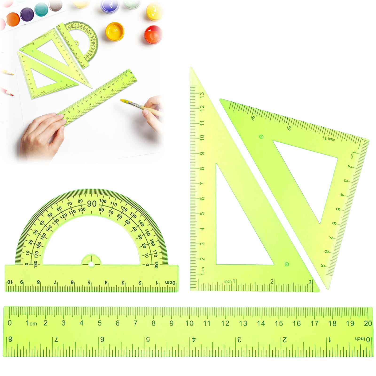 4 Pcs Geometry Measuring Set, Plastic Ruler Math Set Includes ...
