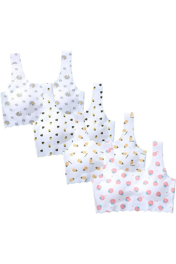 4 Pcs Girls Training Bra-Racerback Sports Seamless Bras, Invisible Dig-Free Teen Bras,Girls Bra with Removable Mini-A Cup Pad,Training Bras for Girls 10-16 （L)
