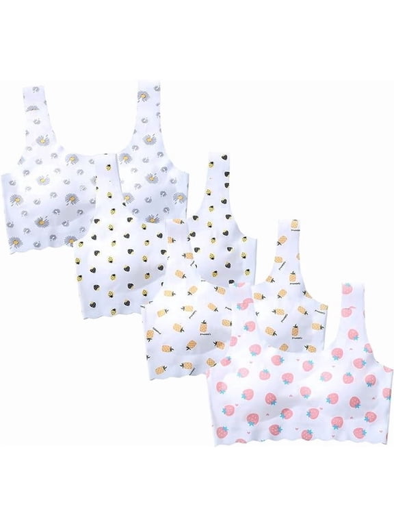 4 Pcs Girls Training Bra-Racerback Sports Seamless Bras, Invisible Dig-Free Teen Bras,Girls Bra with Removable Mini-A Cup Pad,Training Bras for Girls 13-16 Sports(XL)