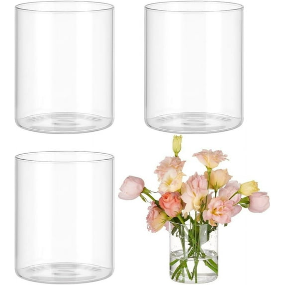 4 Pcs Glass Cylinder Vases 4.7 Inch Clear Flower Vase for DIY Centerpieces Glass Containers for DIY Pillar Candle Floating Candle Under 3.9 Inch ID Glass Vase for DIY Restaurants Hotels Home Decor