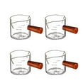 thumbnail image 1 of 4 Pcs Glass Espresso Extraction Cup with Scale, Double Spout, Mini Milk Jug with Long-lasting Wood Handle, Borosilicate Glass, Ideal for Espresso Enthusiasts, 1 of 5