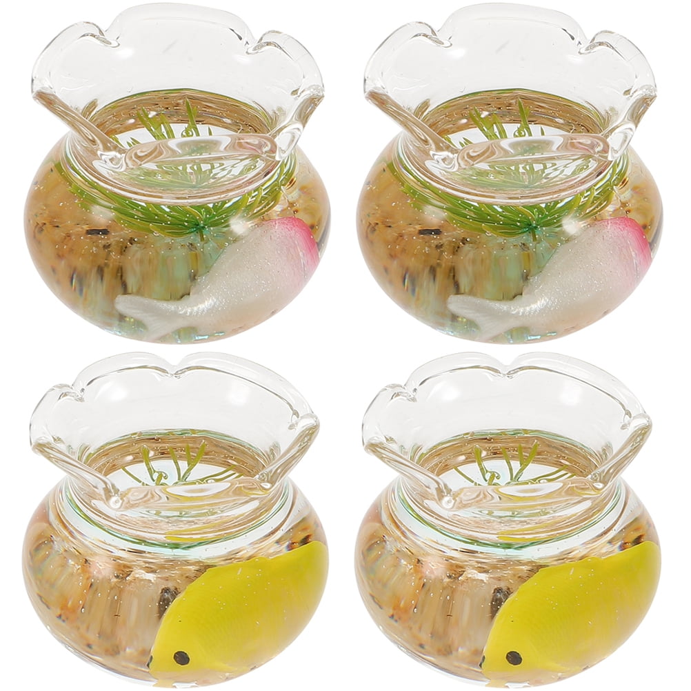 4 Pcs Glass Fish Bowl Table Decorations Mini Koi Doll House Water Toys Miniature for
