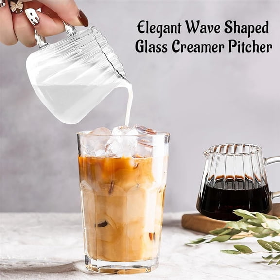 4 Pcs Glass Pitcher, Wave Shaped Glass Creamer Pitcher, Glass Tea Pitcher, Coffee Milk Creamer Pitcher, Milk Frothing