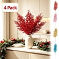 thumbnail image 1 of 4 Pcs Glitter Artificial Leaf Sprays Christmas Picks Decorations, Glittered Foliage Stem for Vase Arrangement Wreath Garland Xmas Tree Home Wedding Party Retail Window Decor, Pink, 14.17in, 1 of 7