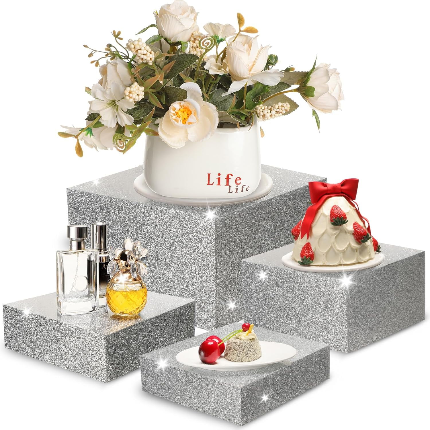 4 Pcs Glitter Buffet Risers for Buffet Table Acrylic Cube Square Boxes ...
