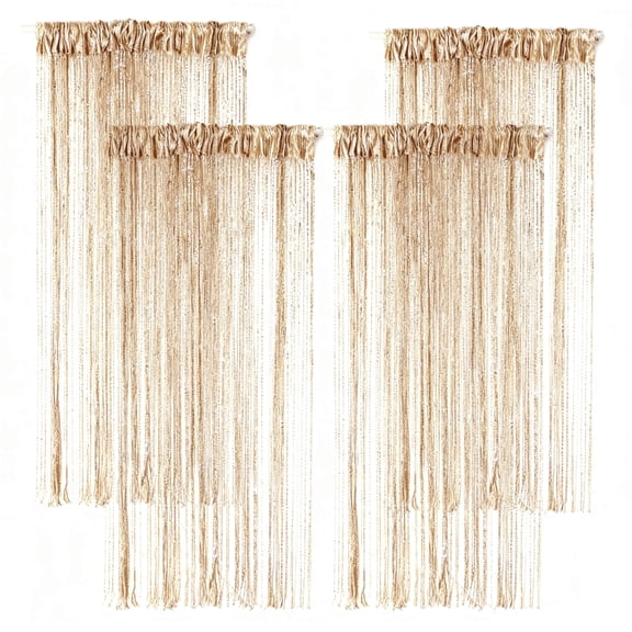 4 Pcs Glitter String Curtains, 39.4 x 78.7 in Hanging Fringe Hippie Room Divider, Boho Doors Tassel, String Curtains For Doorways Boho, Champagne