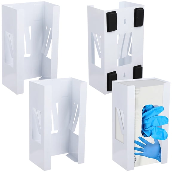 4 Pcs Glove Box Holder, Wall Mount Metal Dispenser, White Tissue Wipe Box Rack, Tool Box Organizer for Home, Office, Hospital, Work