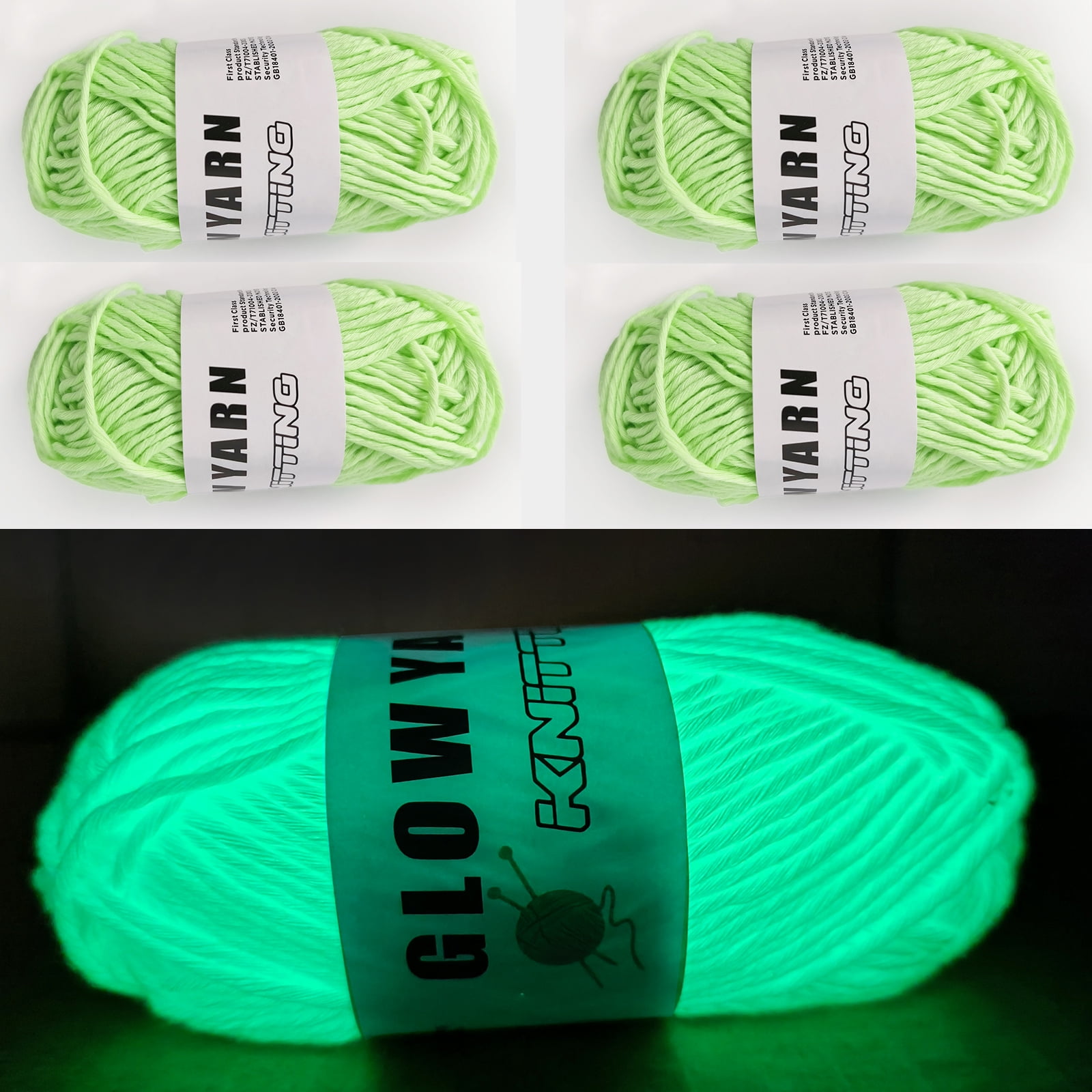 4 Pcs Glow in The Dark Yarn, Sewing Supplies,(55yd )for Crocheting for DIY Arts, Crafts & Sewing Beginners I Love This Glow in The Dark Party Supplies Scrubby Yarn. (Light Green)