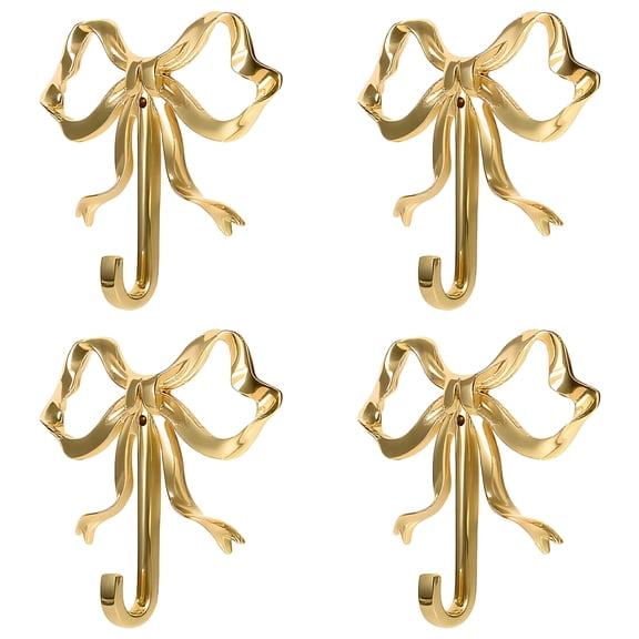 4 Pcs Gold Bow Wall Hooks, 2.61 in Decorative Wall Mounted Ribbon Hanger, Quality Alloy Metal for Living Room, Bathroom, Entryway Organization, Enhancing Home Aesthetic