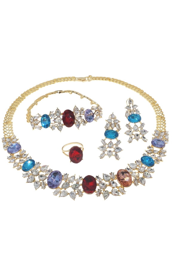 4 Pcs Gold Jewelry sets Sparkling Crystal Necklace Bracelet Earrings Ring Bridesmaid Brides Jewelry Sets for Wedding Engagement Party Prom