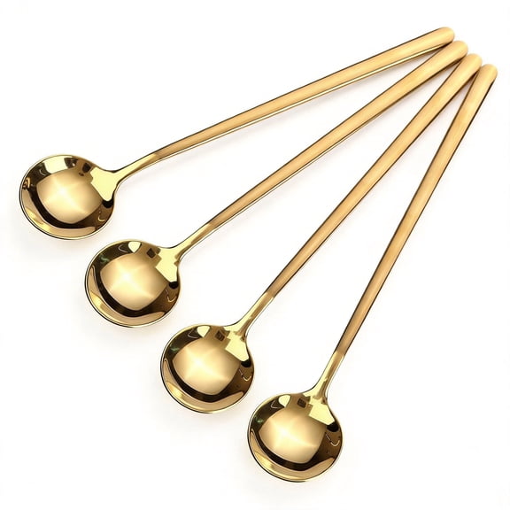 4 Pcs Gold Long Handle Stirring Spoons - 6.7 Inch Stainless Steel Coffee and Tea Spoons, Heavy Duty Teaspoons for Ice Tea, Espresso, Dessert, and Cocktail Stirring - Dishwasher Safe