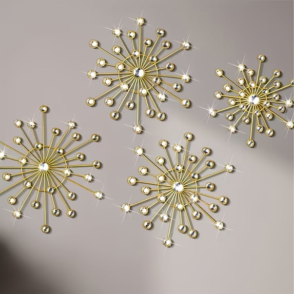 4 Pcs Gold Metal Wall Decor, Rhinestone Sunburst Wall Art, Art Deco ...