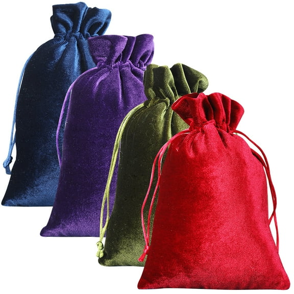 4 Pcs Gold Velvet Drawstring Pocket Wedding Candy Bags Gift Packing Pouch Small Organizer