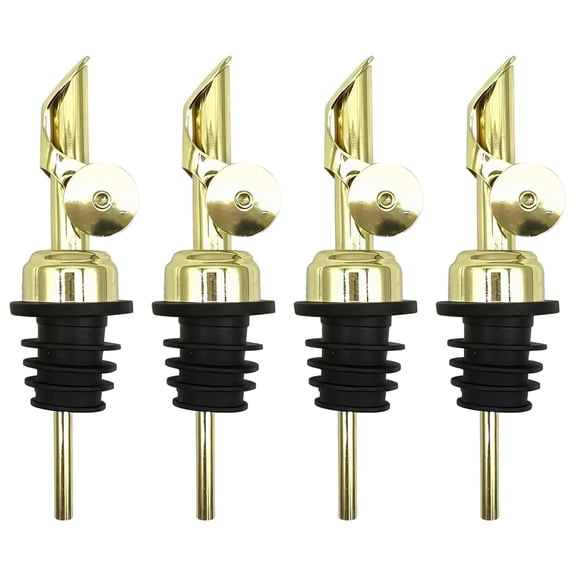 4 Pcs Gold Wine Pourers, 304 Stainless Steel Olive Oil Dispenser Nozzle with Automatic Flip-Top Lids, Leak-Proof Rubber Stoppers, Gravity Flip for Kitchen, Bar
