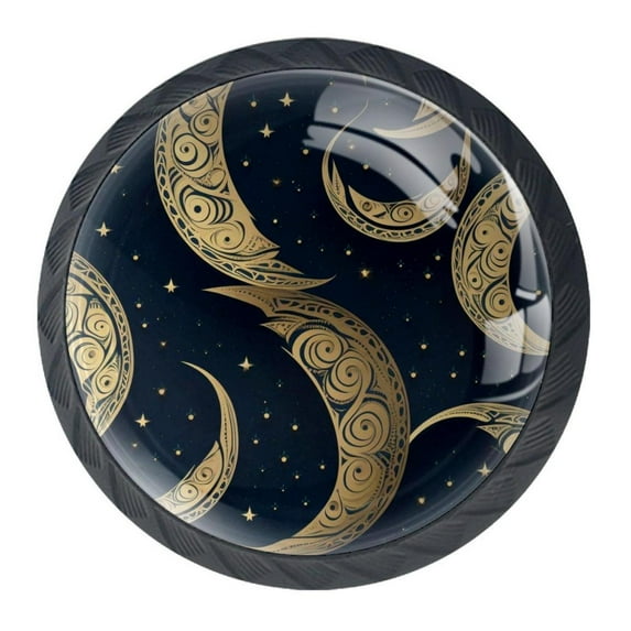 4 Pcs Golden Moon Knobs for Kitchen Cabinet Cupboard Dresser Bookcase Drawer Pulls Handles Round Home Decor