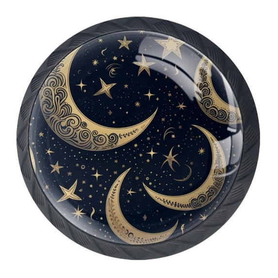 4 Pcs Golden Moon Knobs for Kitchen Cabinet Cupboard Dresser Bookcase Drawer Pulls Handles Round Home Decor