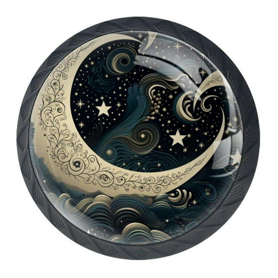4 Pcs Golden Moon Knobs for Kitchen Cabinet Cupboard Dresser Bookcase Drawer Pulls Handles Round Home Decor