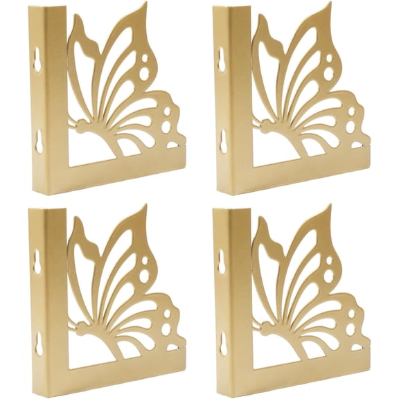 4 Pcs Golden Shelf Brackets 4.6inch Butterfly Decorative Shelf Brackets Heavy Duty Iorn Metal Floating Storage for Wall Kitchen