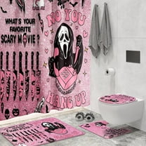 4 Pcs Gothic Shower Curtain Sets with Rugs,Funny Shower Curtain Sets with Mats and Accessories Party Scary Bathroom Decor,Cute Bathroom Decor