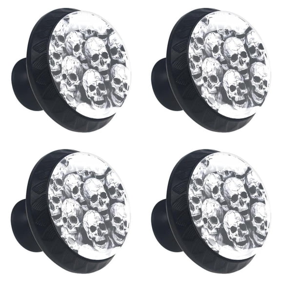 4 Pcs Gothic Skull Print Cabinet Knobs 30mm Round Crystal Glass Drawer Handles Pulls with Screws for Kitchen Cupboard Wardrobe Closet Dresser, Home&Office