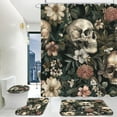 thumbnail image 1 of 4 Pcs Gothic Sugar Skull Bathroom Set with Waterproof Fabric Shower Curtain Set and Non-Slip Rugs Toilet Lid Cover Bath Mat Decor with 12 Hooks(72x72 Inch),Decor Gifts, 1 of 6