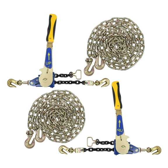 4 Pcs Grade 70 5/16" Chain & Easy Binder Kit - (2) 5/16"-3/8" Easy Ratcheting Chain Load Binder & (2) 5/16" x 20' G70 Transport Chain w/Grab Hooks - 4700 lbs WLL for Truck Trailer Tie Down