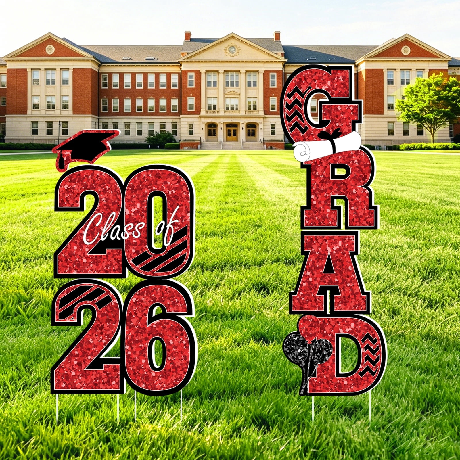 4 Pcs Graduation Yard Signs Class of 2026 Graduation Decoration Waterproof 2026 Grad Lawn Yard Sign Glitter Congratulations Signs with Stakes for School Party Outdoor Decor(Red)