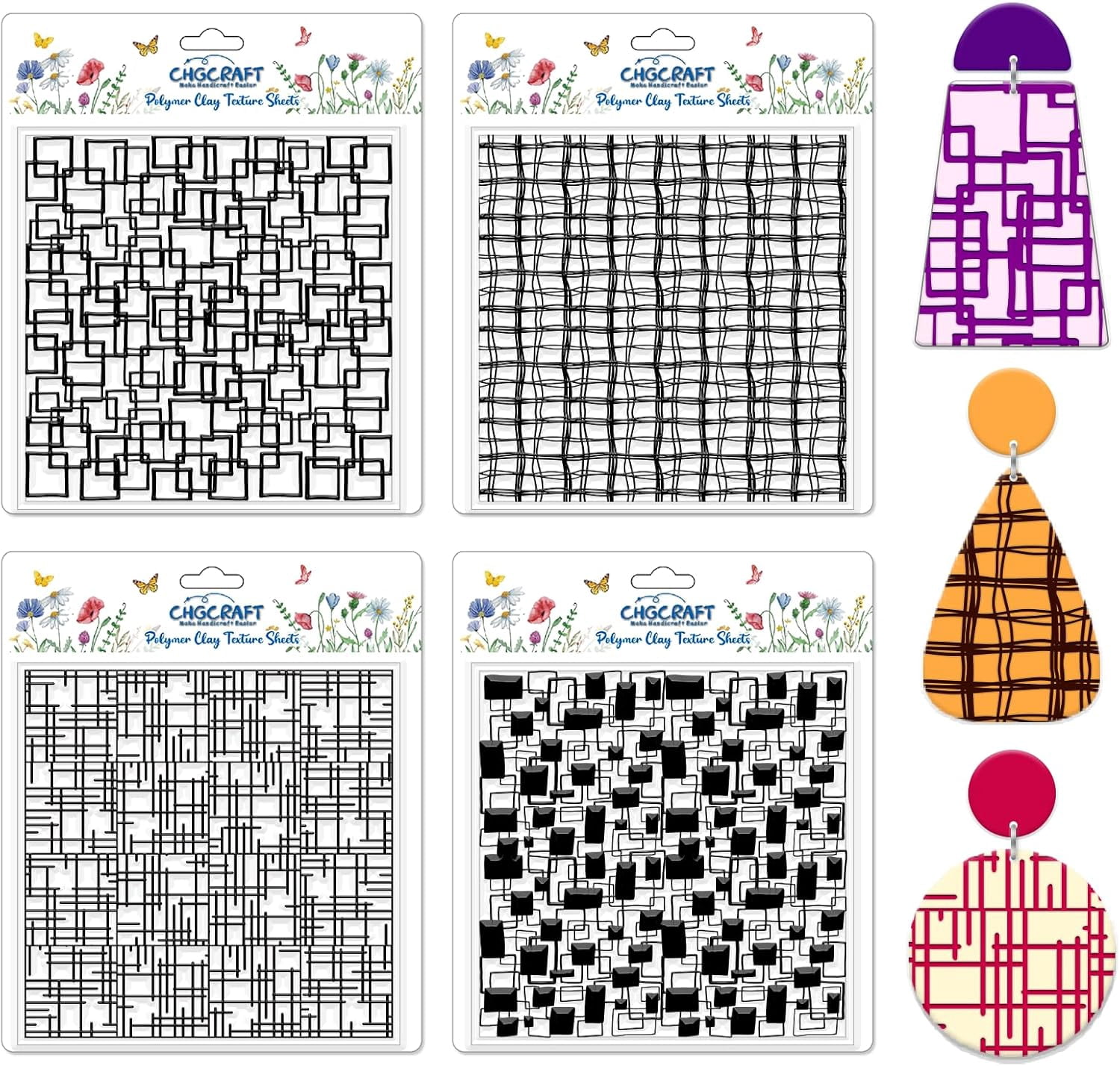 4 Pcs Graffiti Grid Polymer Clay Texture Sheets Abstract Squares ...