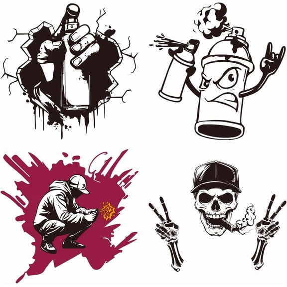 4 Pcs Graffiti Spray Paint Theme Iron on Decals Patches Graffiti Art Inspired Art Style Heat Transfer Stickers PET Washable Patches for DIY Making