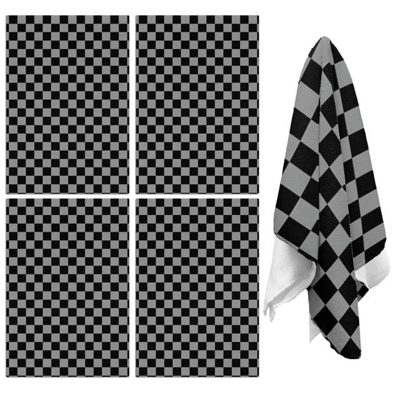 4 Pcs Gray and Black Checkered Pattern Funny Kitchen Towels, Microfiber Dish Towels, Kitchen Tea Towels Set 18" X 26"
