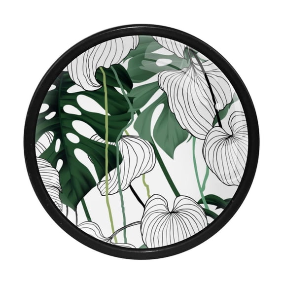 4 Pcs Green Black and White Leaf Knobs for Kitchen Cabinet Cupboard Dresser Bookcase Drawer Pulls Handles Round Home Decor
