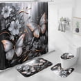 thumbnail image 1 of 4 Pcs Green Floral Butterfly Shower Curtain Sets with Non-Slip Rugs, Emerald Flower Toilet Lid Cover and Bath Mat, Vintage Bathroom Decor Set with Shower Curtain and Rugs(Hooks Not Included), 1 of 6