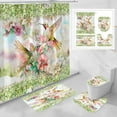 thumbnail image 1 of 4 Pcs Green Hummingbird Flower Shower Curtain Sets with Rugs for Bathroom Decor, Rustic Floral Bathroom Sets with Shower Curtain and Rugs, Bathroom Curtain Set with Mats (Hooks Not Included), 1 of 6