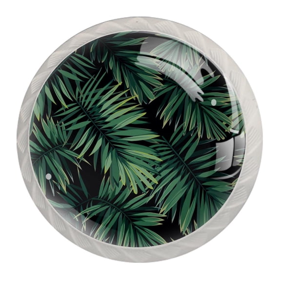 4 Pcs Green Palm Leaves Knobs for Kitchen Cabinet Cupboard Dresser Bookcase Drawer Pulls Handles Round Home Decor