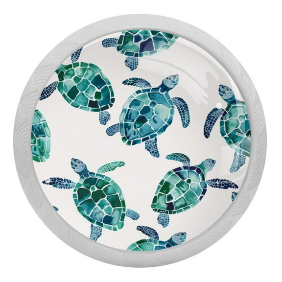 4 Pcs Green Sea Turtles Crystal Glass Drawer Knob Pull Handle Ergonomic 30mm Glow in The Dark Furniture Cabinet Handle for Kitchen Dresser Cupboard Wardrobe