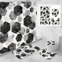 4 Pcs Grey Modern Geometric Shower Curtain Set with Non-Slip Rugs, Toilet Lid Cover and Bath Mat, Gray Abstract Bathroom Decor Set with Shower Curtain and Rugs