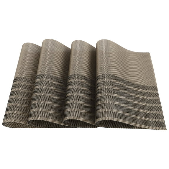 4 Pcs Grid Style Placemats PET Place Mats for Kitchen Dining Table Washable Table Mats Brown