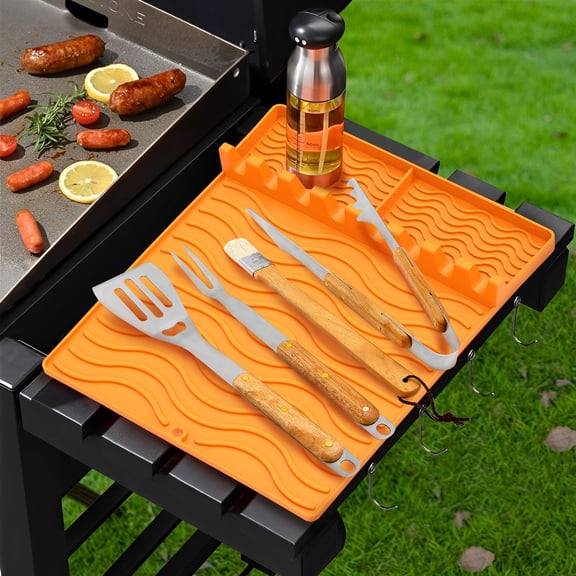 4 Pcs Grill Set Complete BBQ Tool Set Includes BBQ Spatula BBQ Tongs Brush BBQ Fork Practical Grill Kit Ergonomic Grill Tools with Wood Handles for Outdoor Grill