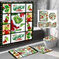 4 Pcs Grinch Shower Curtain Set with NonSlip Rug Snowflake Red and