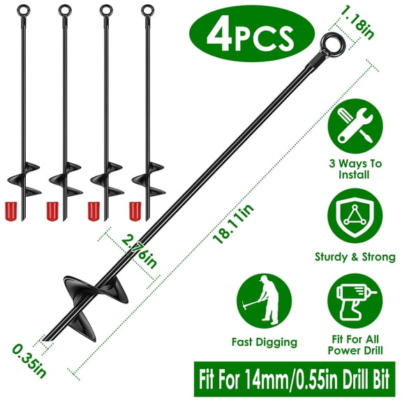 4 Pcs Ground Anchor Auger Kit for Tents Soil Hole Digging Drill Planter Digger