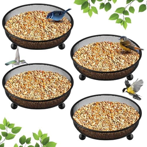 4 Pcs Ground Bird Feeder Tray 7 Inches Platform Bird Feeder for Outside Metal Squirrel Feeders Rust Resistant Mesh Seed Tray Garden Yard Decoration for Outdoor Wild Dove(Round)